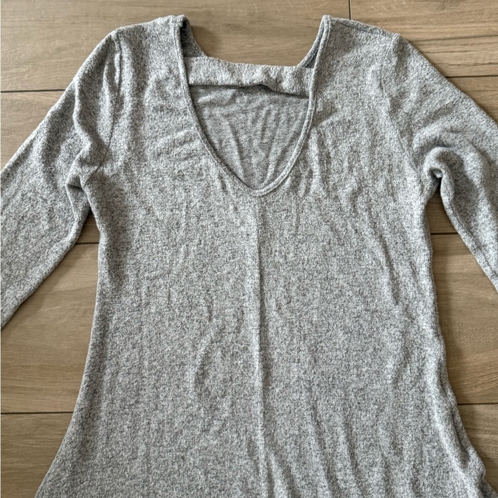 Gray Long Sleeve Ruffle Hem Dress sweater dress - Picture 4 of 4
